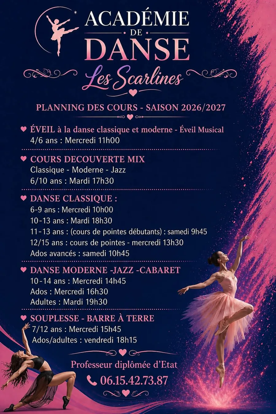Planning de rentrée de l'école de danse Les Scarline's — saison 2026-2027